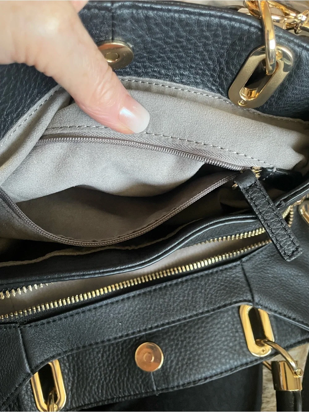 Vince Camuto Black Pebble Leather Tassel Satchel with Gold Hardware